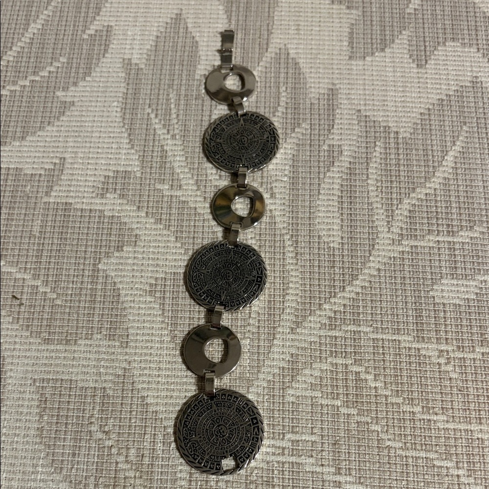 Silver Aztec Coin Bracelet